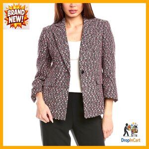 Tweed Notch Collar Blazer Classic Chic Business Casual Wool Blend Jacket